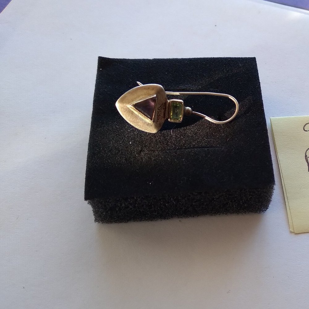 Amethyst green Peridot and silver single earring or pendant piece